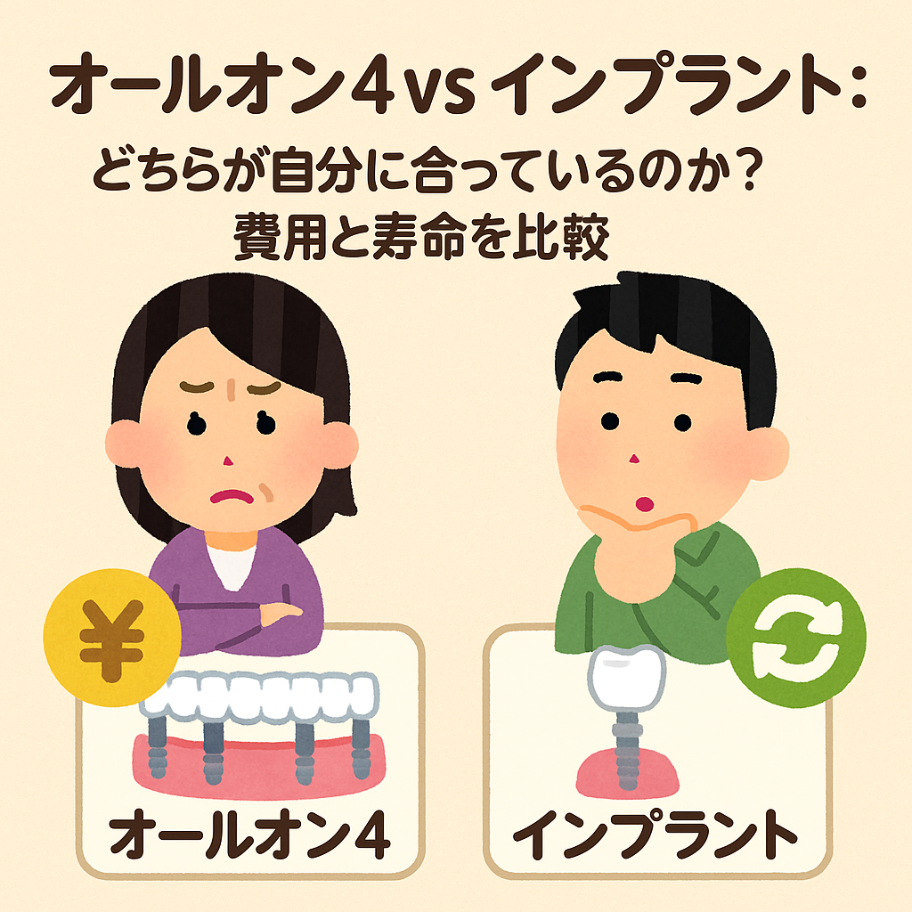 オールオン4 vs インプラント：どちらが自分に合っているのか？費用と寿命を比較